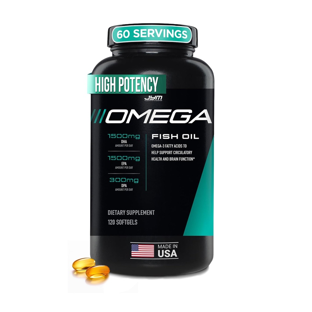 JYM Supplement Science Omega JYM Fish Oil 2800mg, High Potency Omega 3, EPA, DHA, DPA för hjärna, hjärta och gemensamt stöd 120 mjuka Gels