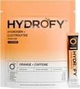 Hydrofy Hydrogen Water + Electrolytes Drink Mix | H2 Hydration Packets med molekylärt väte, natrium, kalium, magnesium, kalcium och mineraler | No Sugar | Orange + koffein 25 ct
