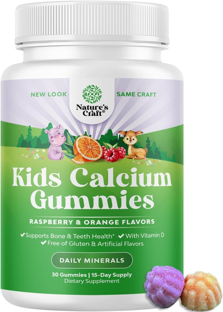 Natures Craft Maukkaat lapset Kalsium Gummies - D-vitamiini ja kalsium Gummies lapsille - vitamiinin & D lihasten luun kehitykseen Liivate-vapaa Kosher Lapset 30ct (1 pakkaus)