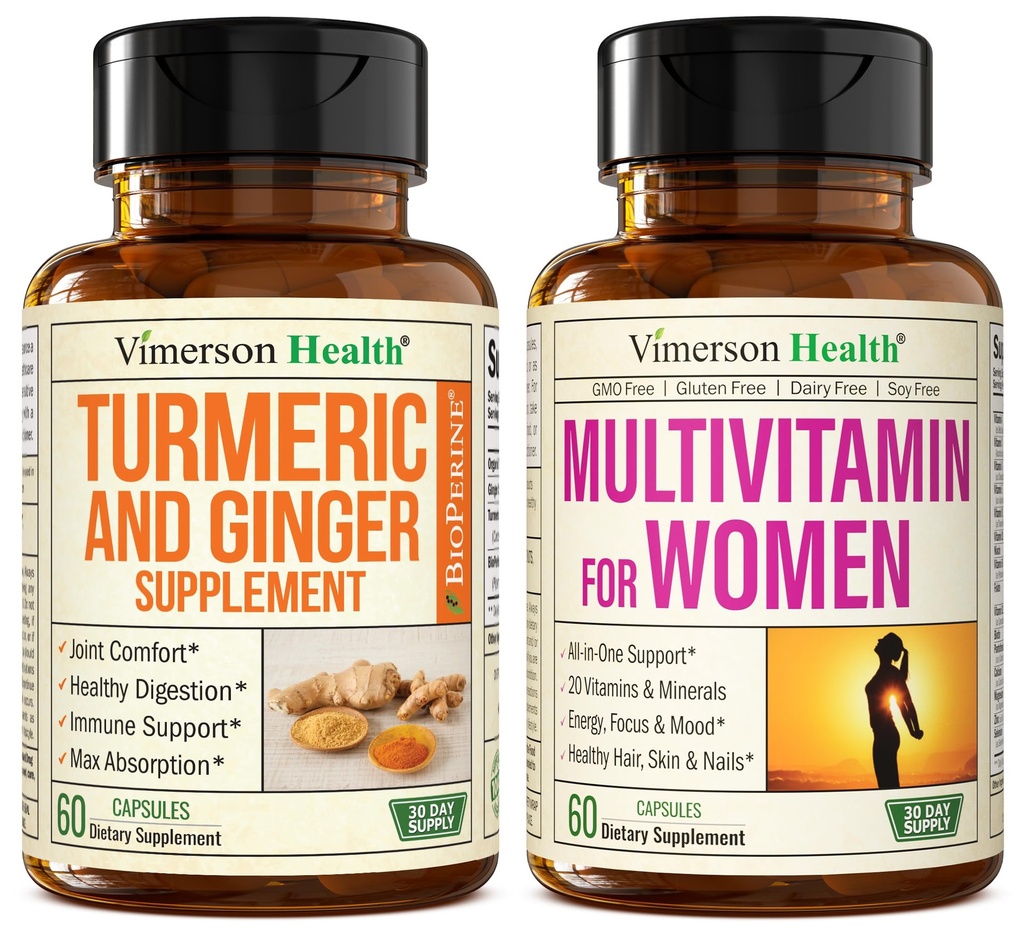 Gurkmeja Supplement och Ginger Root Joint Support Supplement & Complete Multivitamin för kvinnor