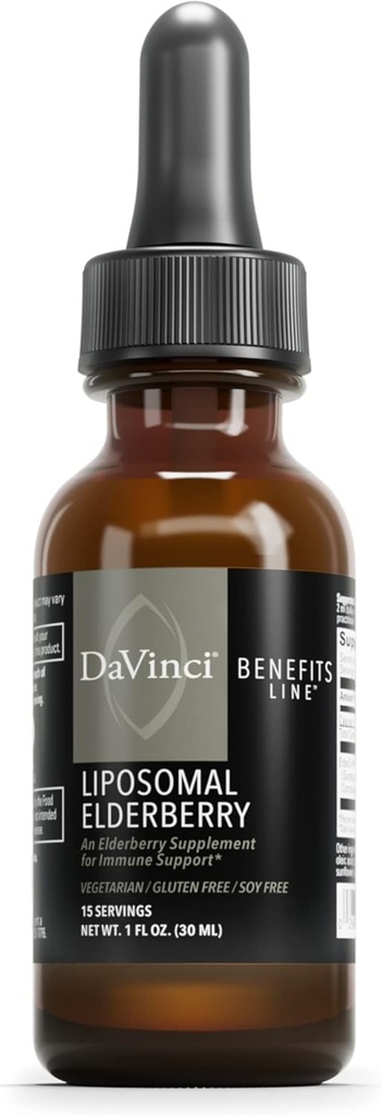 DAVINCI Labs Liposomal Elderberry - Immune Support Supplement for Healthy Lungs, Throat and Sinus* - med ElderCraft European Black Elderberry Extract - Gluten-Free - Vegetarian - 30 ml, 15 portioner