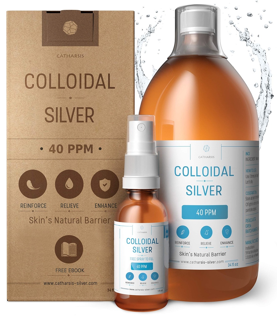 Premium Kolloidinen hopea ● Optimaalinen Concentration Formula, Pienemmät hiukkaset, Paremmat tulokset ● Laboratory Certified ● Liquid Silver Made in EU ● Free Spray Bottle to Fill & Ebook (34 fl oz)