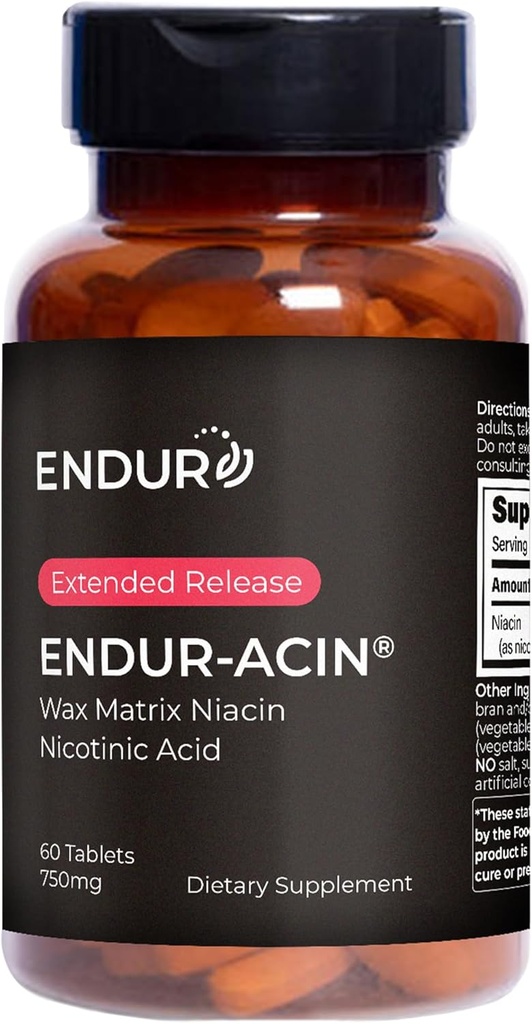 Endurance Tuotteet ENDUR-ACIN, laajennettu vapauttaa Niasiini optimaalinen absorptio ja flush vapaa Niasiini, Premium-vitamiini B3 niasiini täydentää, 750 mg, 60 tablettia