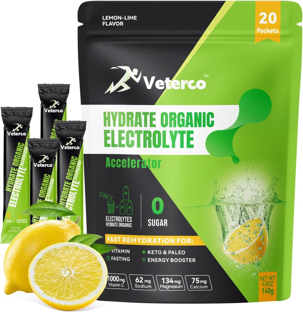 Kosteus Elektrolyyttijauhe, Elektrolyyttijuoma, nesteytyksen lisäravinteet juomasekoitus, hydraatiopakkaukset vitamiini- ja kivennäisaineilla, Keto Friendly, Vegan, ei-GMO, Ei sokeria, sitruunamaku (20 tikkua)