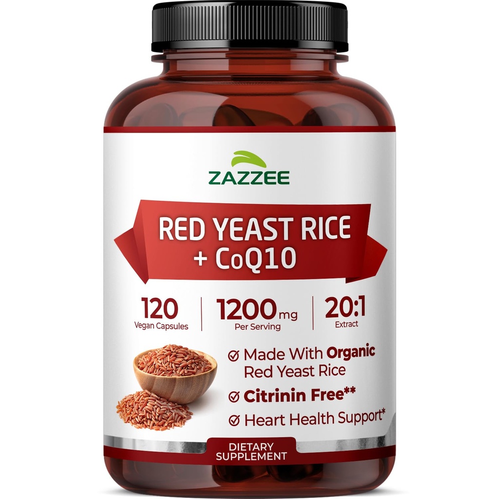 Extra Strength Red Yeast Rice med CoQ10 - 20X Koncentrerad 1200mg Red Yeast Rice Supplement med Niacin CoQ 10 och BioPerine för förbättrad absorption - Non-GMO Vegan & ISO Lab Testad (75 portioner)