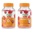 Elävä Probiootti 2 Miljardia PMY Lapset + D-vitamiini Lapset, Gummies Bundle - Suuri maistaminen, vitamiini täydentää, Gluteeniton, GMO-vapaa, pureskeltava Gummy