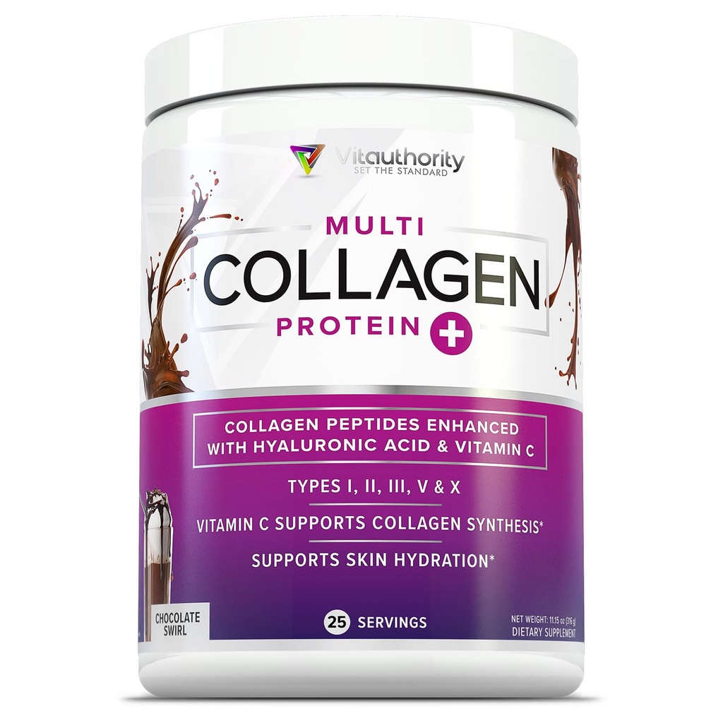 Multi Collagen Peptides Powder for Women - Hydrolysed Chocolate Collagen Powder for Women with Tyypit I II III V & X C-vitamiini & Hyaluronic Acid for Hair Skin and Nails (suklaa) - 30 Tarjoilut