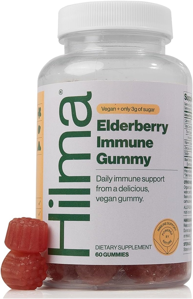 Hilma Elderberry Gummies Formuloitu C-vitamiini & Sinkki, Luonnollinen, Vegaani, Kliinisesti todistettu ainesosat, Immuuni Support Plus antioksidantteja,Luonnollinen Berry Flavor (60 Gummies)