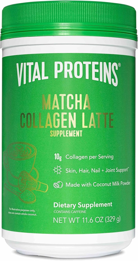 Vital Proteins Matcha Lattes, Matcha Green Tea Collagen Latte Powder, L-Theanine & Comfeine & MCTs - Tukevat terveet hiukset, iho, kynnet - Alkuperäinen