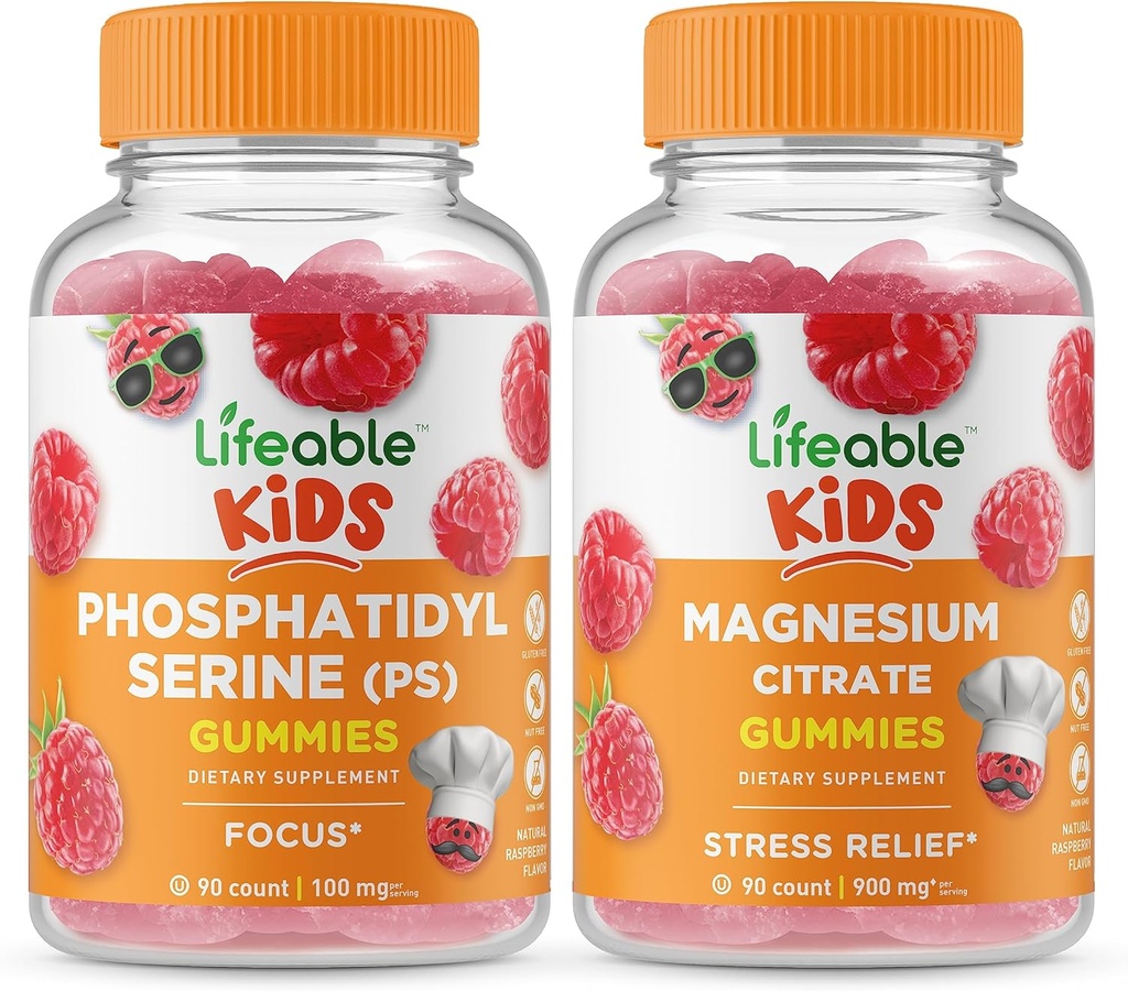 Elinkelpoinen fosfatidyyliseriini (PS) Lapset + Magnesium Lapset, Gummies Bundle - Suuri kastike, vitamiinilisä, gluteeniton, GMO-vapaa, purukumi