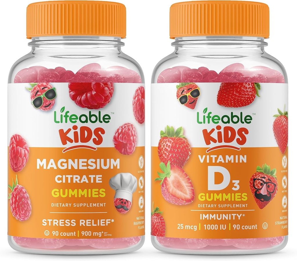 Livliga Magnesium Kids + Vitamin D Kids, Gummies Bundle - Great Tasting, Vitamin Supplement, Gluten Free, GMO Free, Chewable Gummy