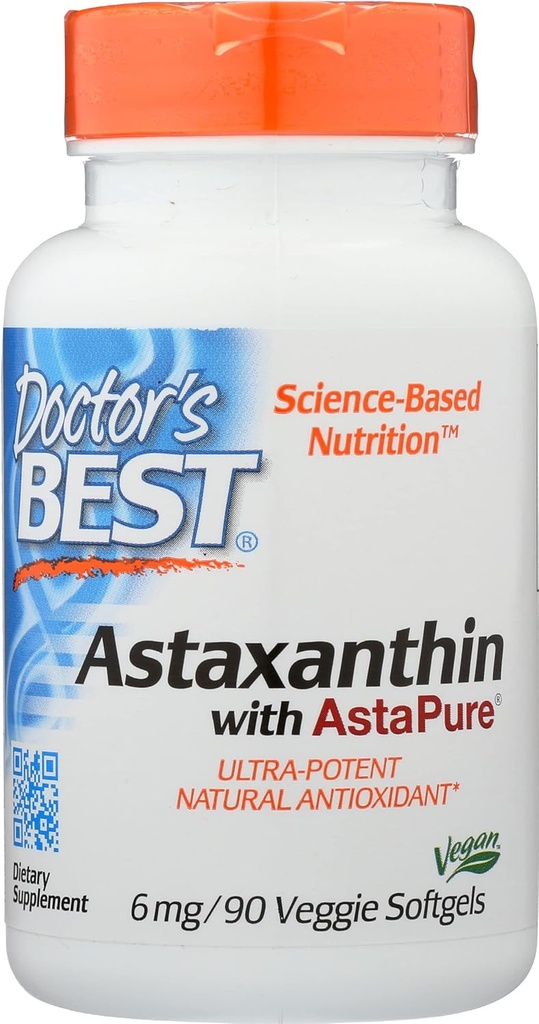 Läkare Bästa Astaxanthin med AstaPure 6 MG, Non-GMO, Vegan, 90 Softgel (Pack of 1)