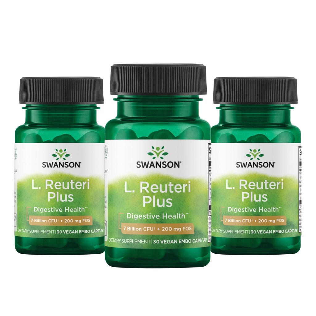 Swanson L. Reuteri Probiotic Plus w/L. Rhamnosus L. Acidophilus & FOS Prebiotic Digestive Support - Främjar Gut Health w/7 Billion CFU per Capsule - (30 Veggie Capsules) (3 Pack)