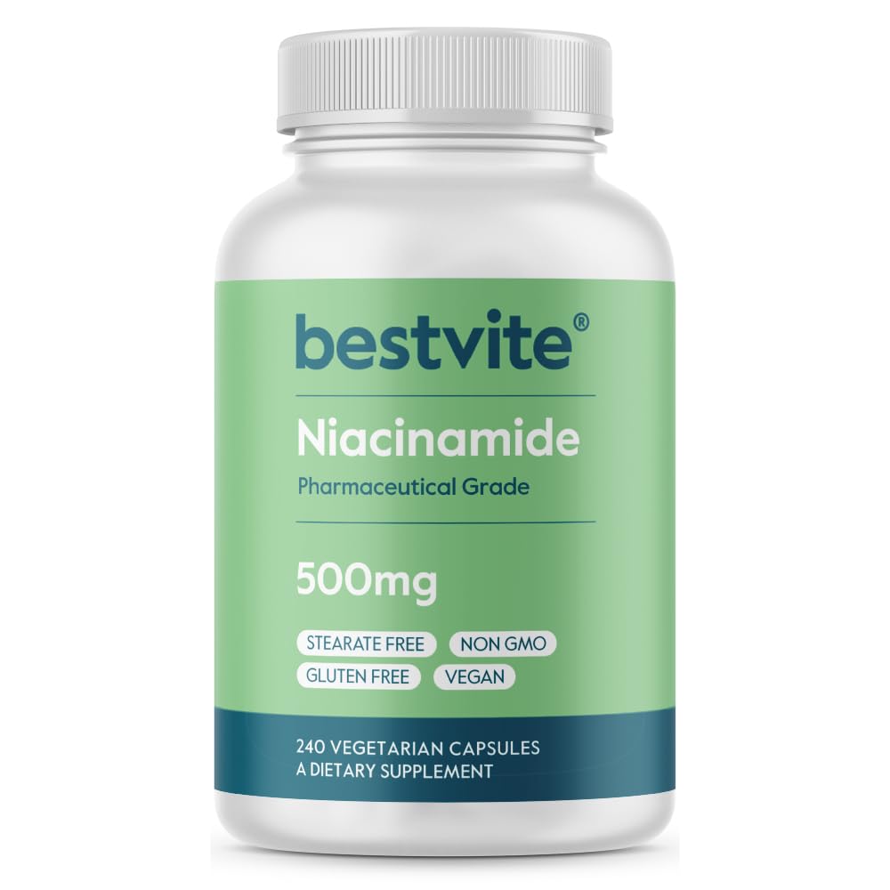 BESTVITE Filler-Free Niacinamide 500mg (240 Vegetarian Capsules) - Flush Free Vitamin B3- No Stearates - Vegan - Non GMO - Gluten Free