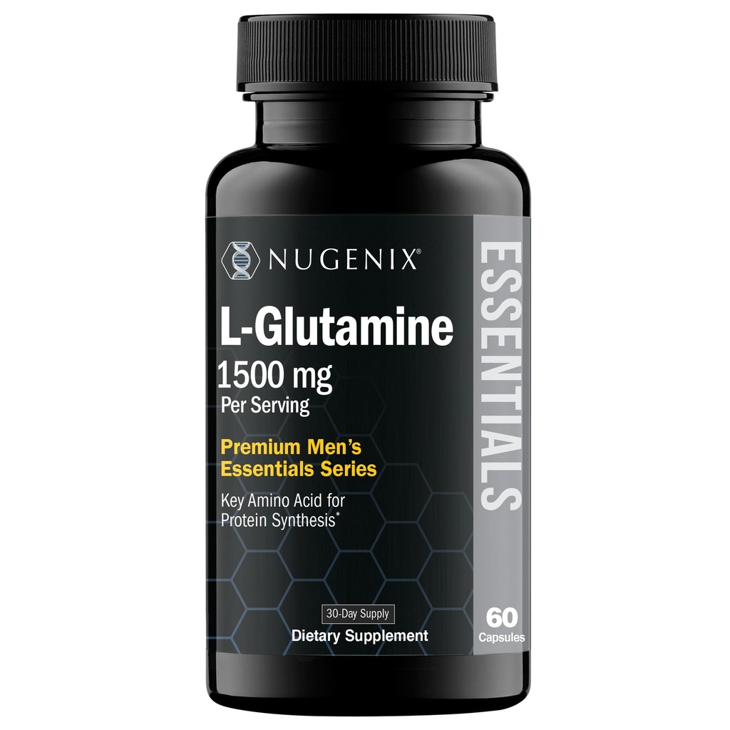 Nugenix Essentials L-Glutamine, 1500mg 100% Botanisk L-Glutamin Amino-syra, proteinsyntes, stöder cellulär funktion, 60 kapslar