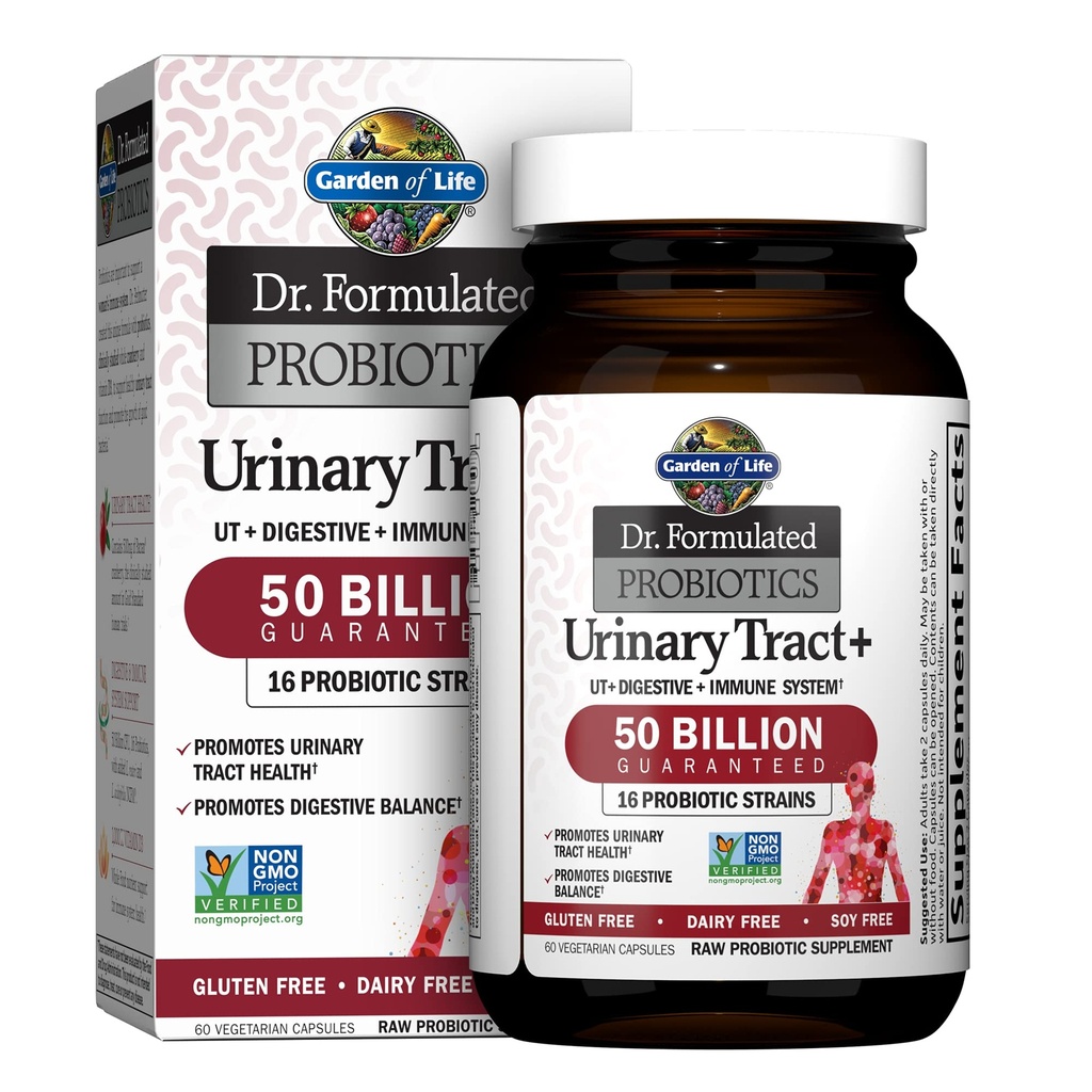 Garden of Life Dr. Formulerad probiotika Urinary Tract + - Acidophilus Probiotic med Pacran Cranberry för urinvägshälsa, matsmältningsbalans - Gluten, Dairy och Soy Free - 60 vegetariska kapslar