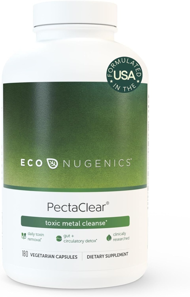 EcoNugenics PectaClear Detox Supplement for Toxic Metal Cleanse - Naturligt och säkert eliminerar gifter för tarm, lever och njure Detox & Repair - Hjälper med energi, vikt, Hormone Balance, 180 kapslar