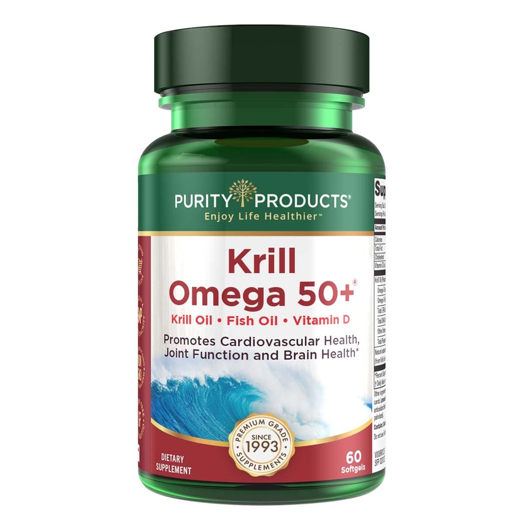 Puhtaus Tuotteet Krill Omega 50 (Krilli + Fish Oil Blend 1000 mg + Astaksantiini 500 mcg + Fosfolipidit 200 mg + D-vitamiini 500 IU) - 60 Mini Softgels
