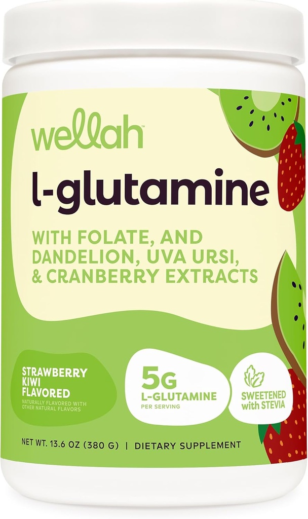 Wellah L-Glutamiini Powder Mansikka Kiivit (50 tarjoilua) - 5g L-Glutamiini Per Serving, makeutettu Stevia