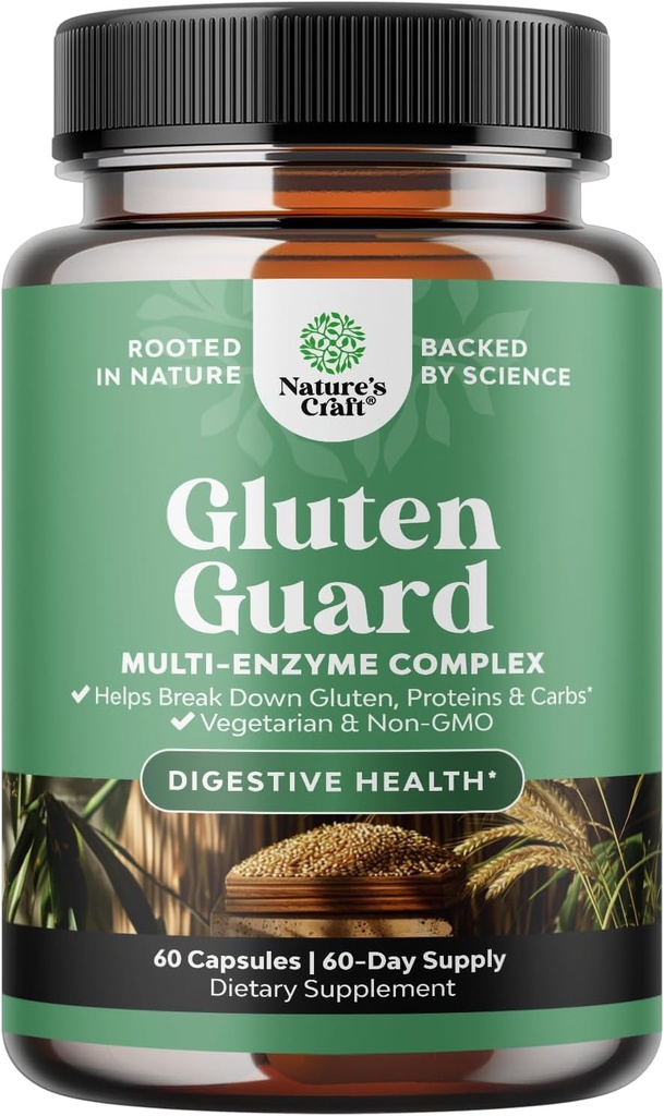 Nopeasti toimivat gluteenia sisältävät digestiiviset entsyymit - Naisten ja miesten gluteenia sisältävät digestiiviset entsyymit debloatissa DPP IV Blend Plus Lipaasi Amylase Bromelain for Gut Health & Digestion Support - 60 Ct