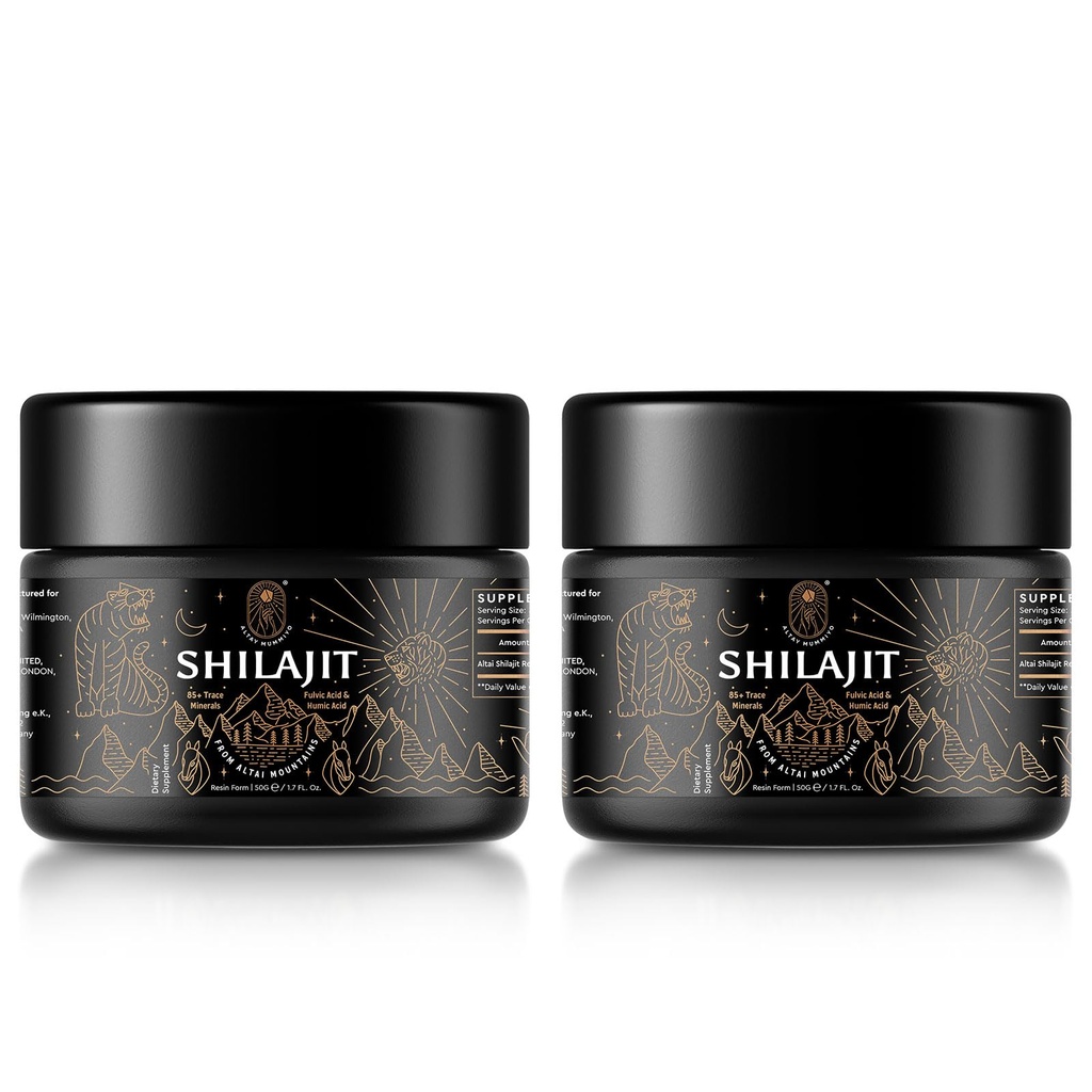Shilajit Hartsi Fulvic Acid & Trace Minerals, Original Siperian Shilajit Pure kanssa 85+ Humid Acid Supplement for Energy & Immunet System - 100 Serving / 50g (2 pakkaus), Gel
