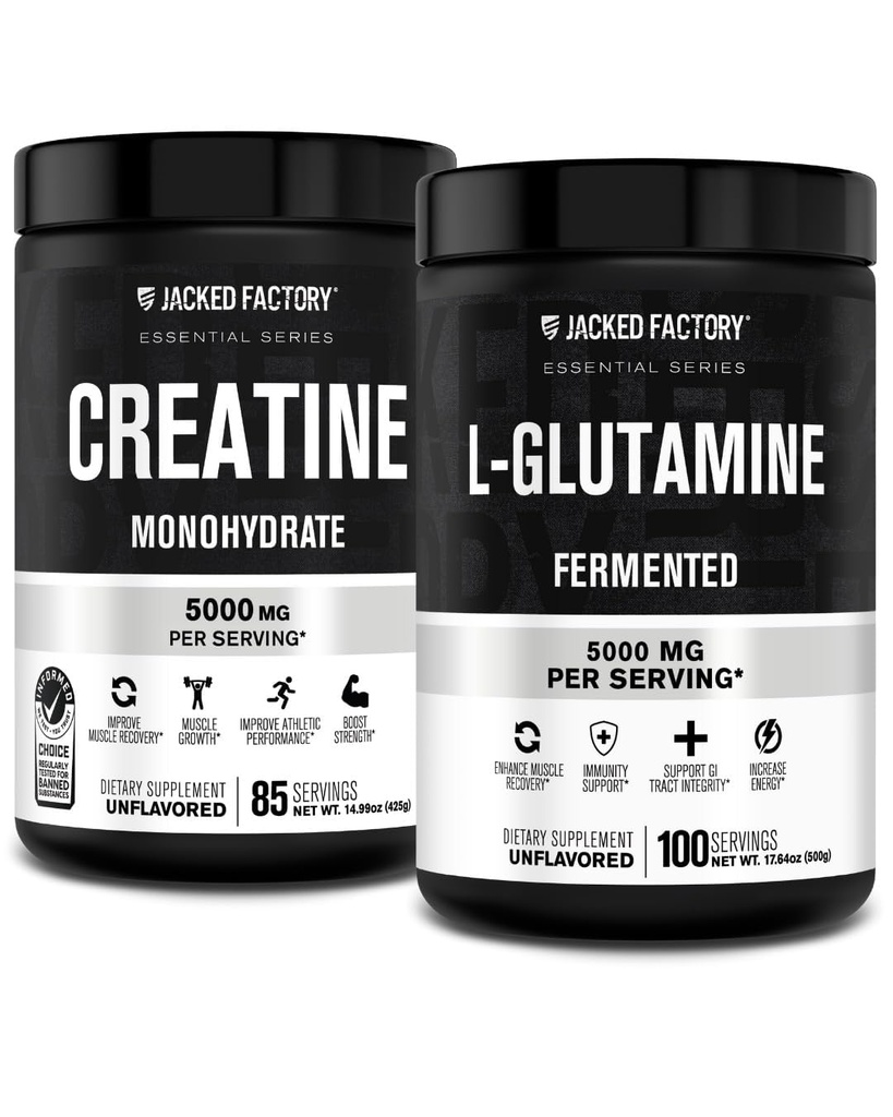 Jacked Factory Creatiini Monohydraatti Powder 425g, 85 SV & L-glutamine Supplement 500g, 100 SV - Ei articial Fillers, Ei makua