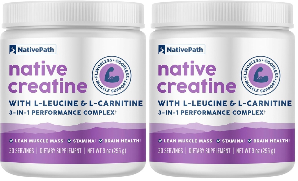 NativePath Creatiini Monohydraatti Powder L-leusiini & L-karnitiini - Lihas Building täydennysosa miesten & naisten - 30 tarjoilua (paketti 2)