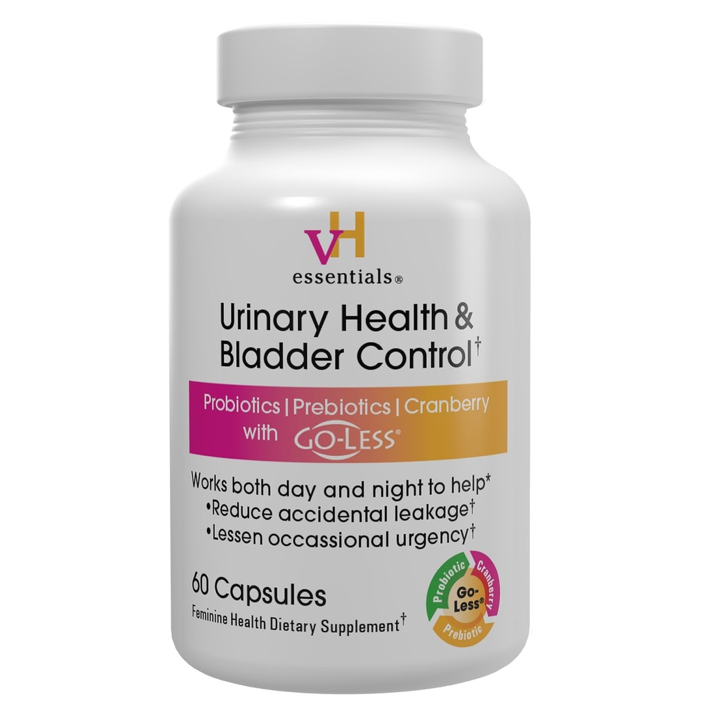 vH väsentliga Urinary Health & Bladder Control, Cranberry Extract, Prebiotics och Probiotics, 24-timmars Feminine Health Support, minskar yrkesläckage, stöder vaginal hälsa, 60 kapslar