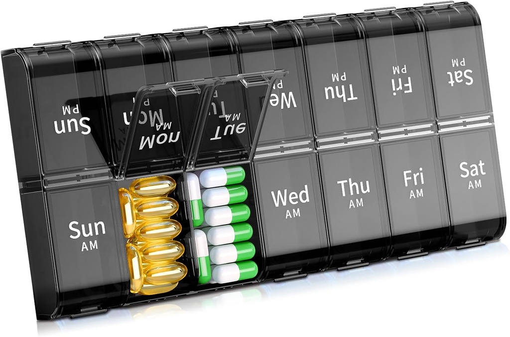 XL Large Weekly Pill Organizer 2 gånger om dagen, Extra Big 7 Day Pill Box Am Pm, Daily Pill Case Medicine Organizer med 14 Compartments, Day Night Pill Container för fiskoljor, Vitamin, Supplement