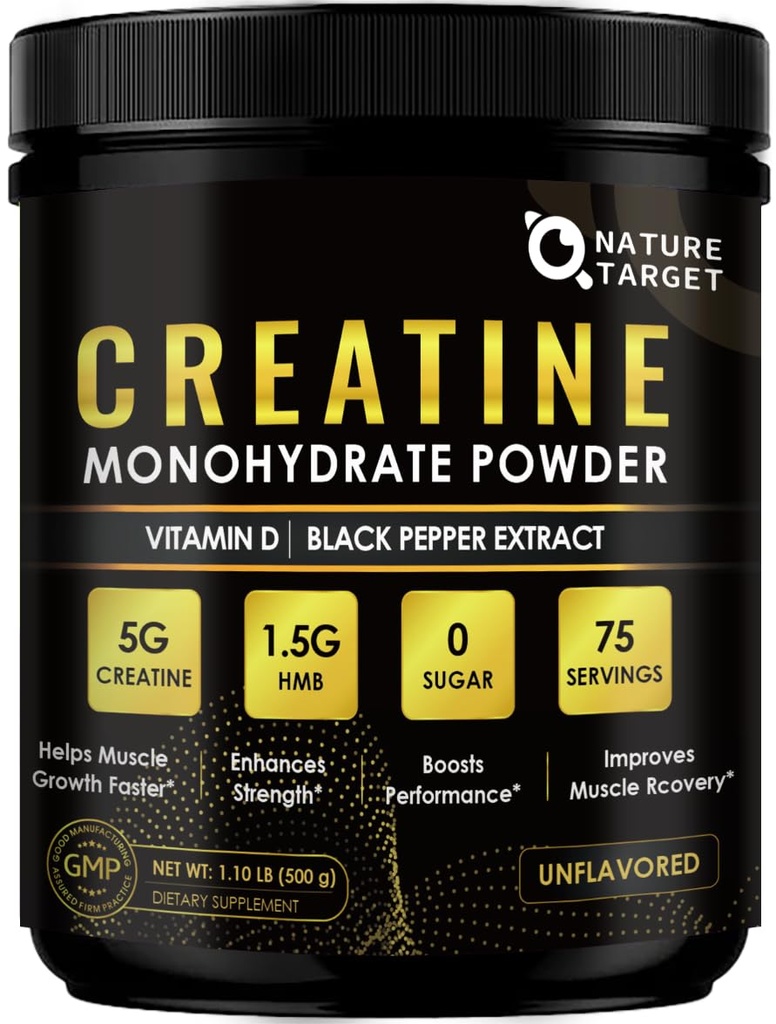 Micronized Creatine Monohydraatti naisille ja miehille, Creatine Powder for Men-Women parantaa suorituskykyä ja voimaa, tukea lihasten kasvua ja liikuntaa Recovery, 6,5g per palvelin, 75 tarjoilua