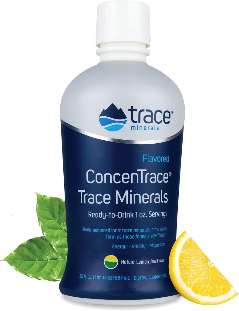 Trace Minerals Concentrace - nestemäinen Mineraalien täydentää magnesium & C-vitamiini - ravintolisä valkoinen viinirypäle & sitruunamehu - luonnollinen sitruunan lime Flavor, 30 fl oz (30 tarjoilua)
