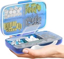 Matkustaa pilleri Järjestäjä - Ilmatiiviit lääketieteen tapauksessa matka Portable Pharmacy Box etiketeillä Vitamiini Container 8 Osasto Täydennys Lääkkeen haltija Suuri kapasiteetti Päivittäin (sininen)