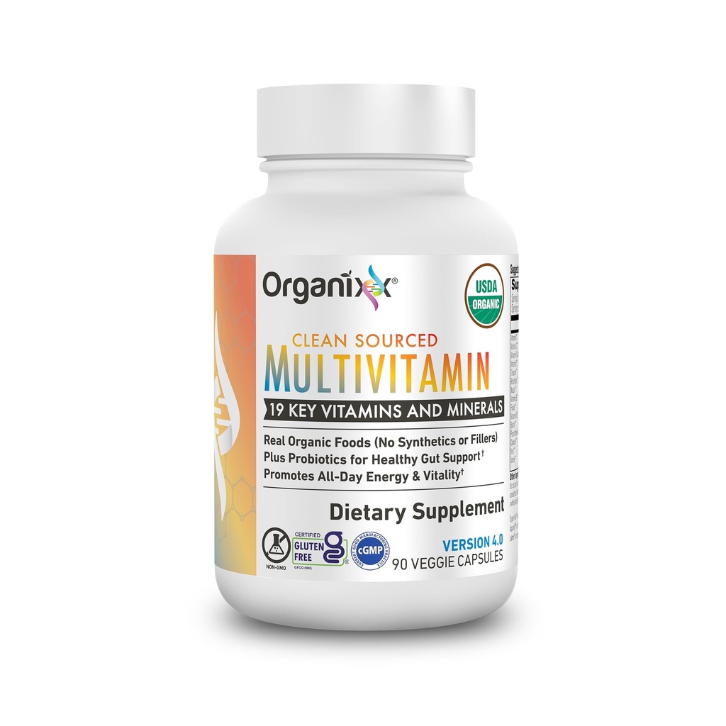 Organixx Vegan Multivitamin för kvinnor och män, med vitamin C, D3, vitamin B Complex, Probiotika, organiska frukter och grönsaker, stöder Digestive, Gut Health, Immune Support, 90 Gel Capsules