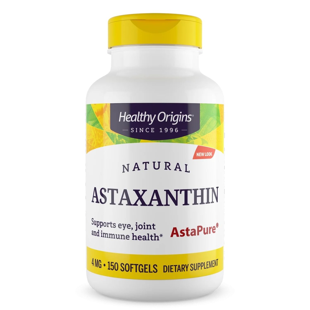 Terve alkuperä Astaksantiini 4 mg (Luonnollinen, Astapure, Ei-GMO, Gluteeniton, Eye Support, Joint Support, Immuno Support), 150 Softgels