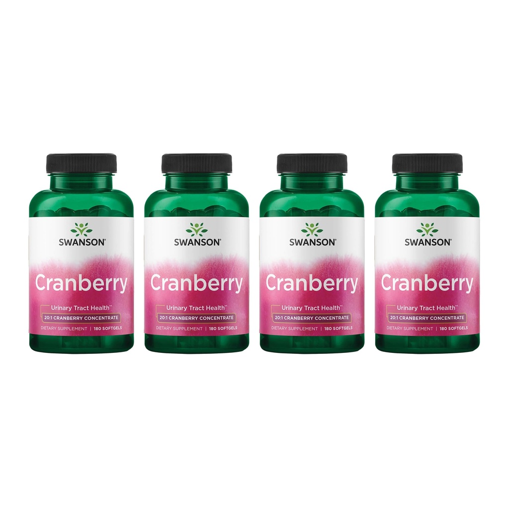 Swanson Cranberry - tukee virtsateiden terveyttä, virtsarakon valvonta & edistää tervettä munuaisten toimintaa - täydentää valmistettu 20:1 karpalo mehutiiviste - (180 Softgels) 4 pakkaus