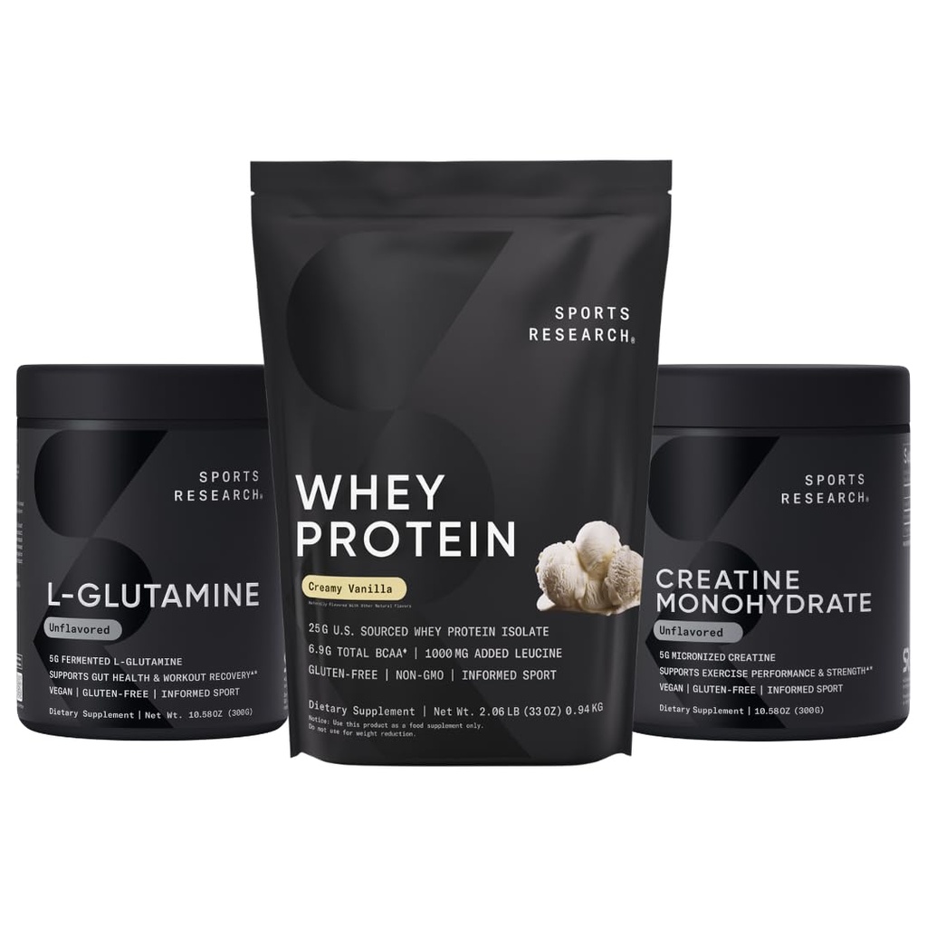 Sports Research® Recovery Matrix - Whey Isolate Protein Powder 2.1lb + L-Glutamin 10.58 Oz + Kreatinmonohydrat 10.58 Oz