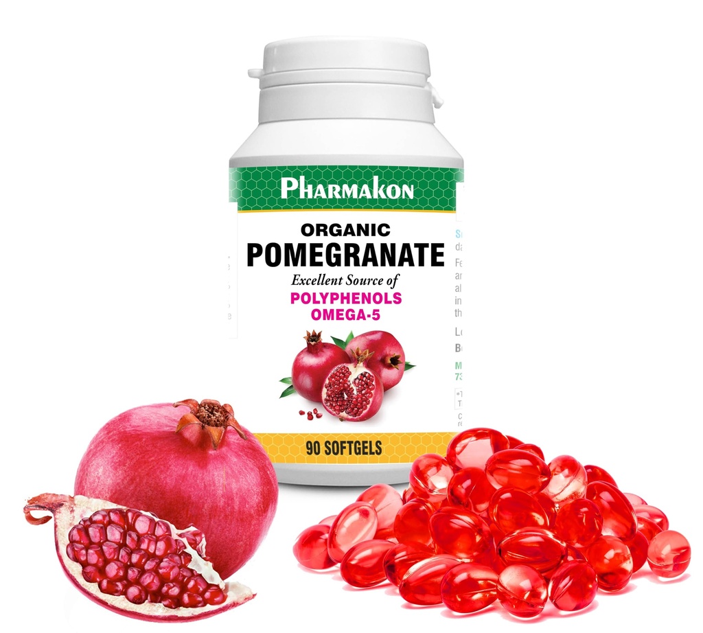 PHARMAKON Organic Granaattiomenauute, Erittäin biologisesti käytettävissä Softgels, Full Spectrum sisältää polyfenolit + Omega 5