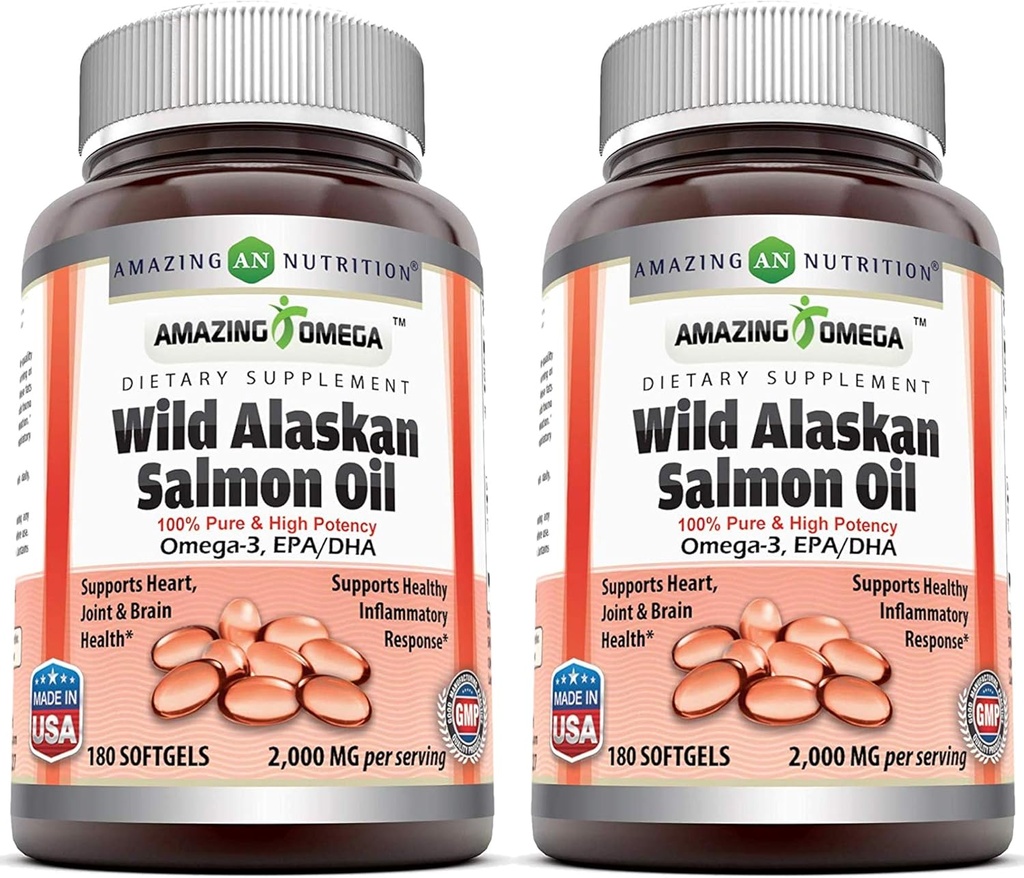 Hämmästyttävä Omega Wild Alaskan Salmon Oil 2000mg Per Serving Softgels Supplement (180 