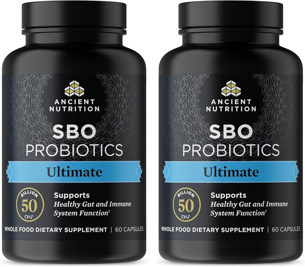 Forntida näringsprobiotika, SBO Probiotics Ultimate 50 Billion CFUs * / Serving, Digestive och Immune Support, Gluten Free, Forntida Superfoods Blend, Shrink-Wrapped 60 Capsules (2 Pack)