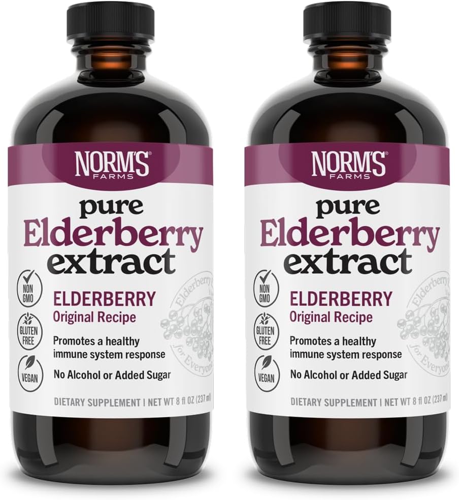 Norm's Farms Pure Elderberry Extract 2PK - valmistettu vain vanderbries in USA - Immuuni, antioksidantti tuki, ei lisättyä sokeria, lisäaineita, vegaania, gluteeniton, ei GMO, Tincture Alkoholiton - 8 Oz