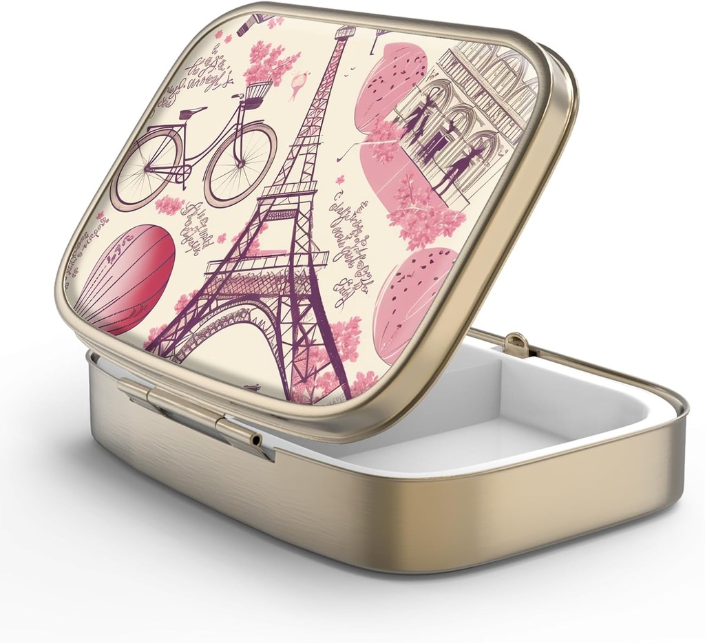 Pilleri Case Pillerilaatikko Peili Retro 2 Osasto Pieni pilleri tapauksessa kukkaro tai Pocket Pronssi Suorakulmainen pillerilaatikko tai vitamiinit, kalaöljy, lisäravinteet, pilleri sisältää matkalahjat(Paris Eiffel Tower)