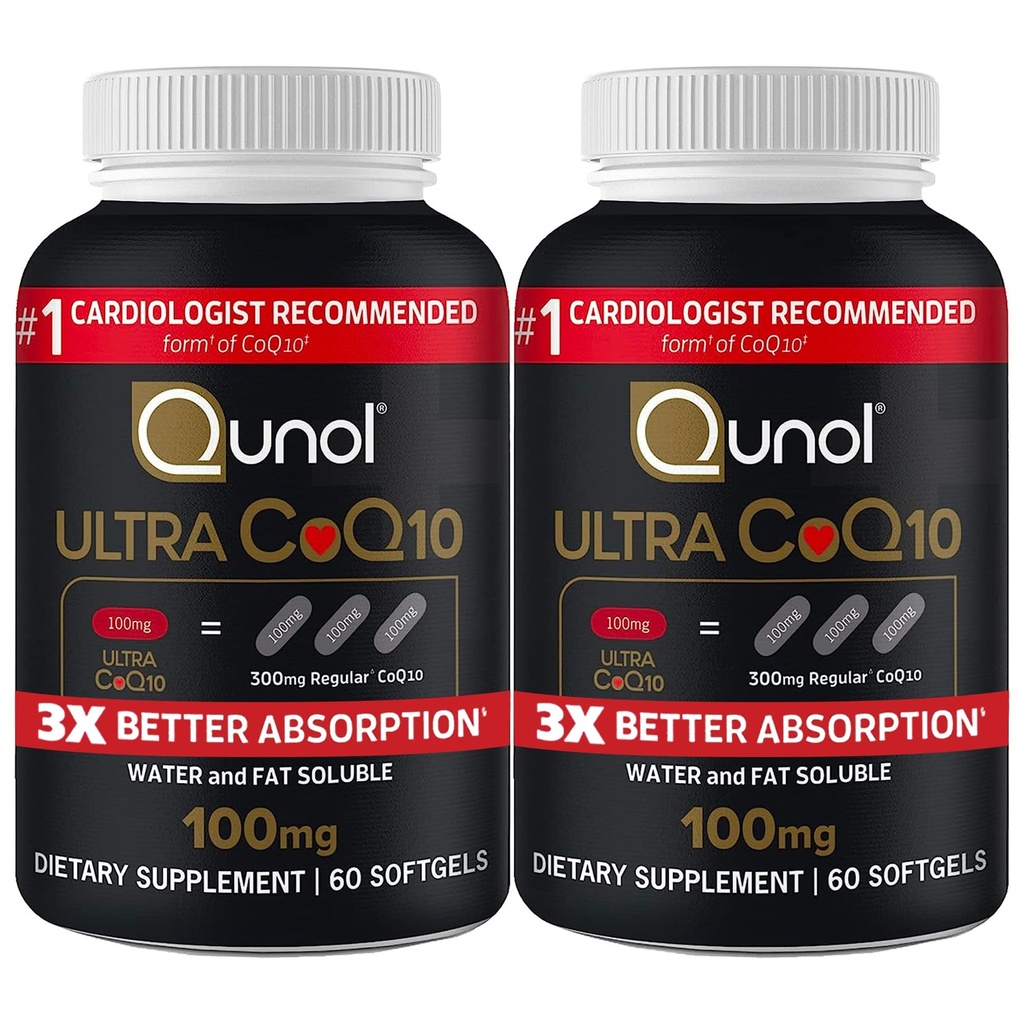 Qunol Ultra CoQ10 100mg 3X Parempi imeytyminen Patentoitu vesi ja rasvaliukoinen luonnollinen täydentää lomake Coenzyme Q10 Antioksidantti Heart Health Packs Softgels, 120