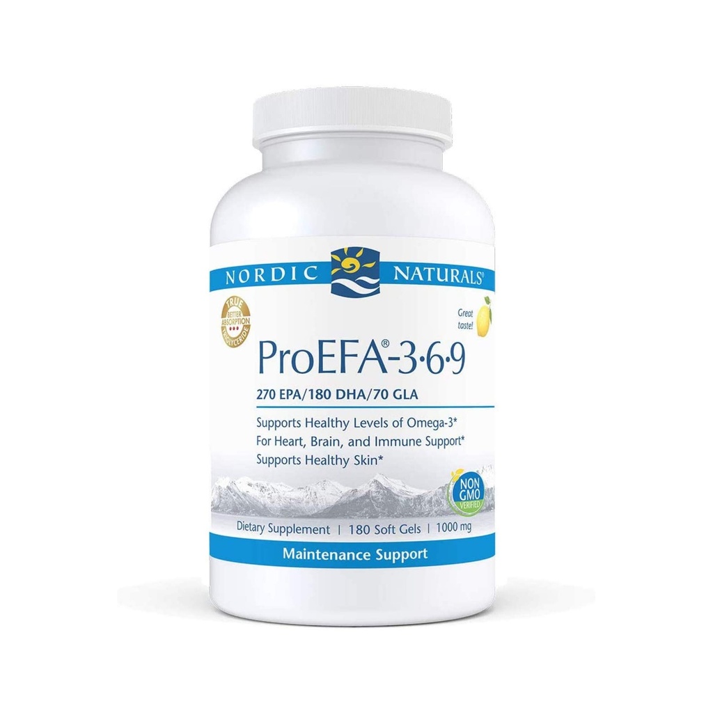 Nordic Naturals ProEFA 3-6-9, Lemon Flavor - 180 Soft Gels - 565 mg Omega-3 - EPA & DHA med extra GLA - Hälsosam hud, kognition och positivt humör - Icke-GMO - 90 portioner
