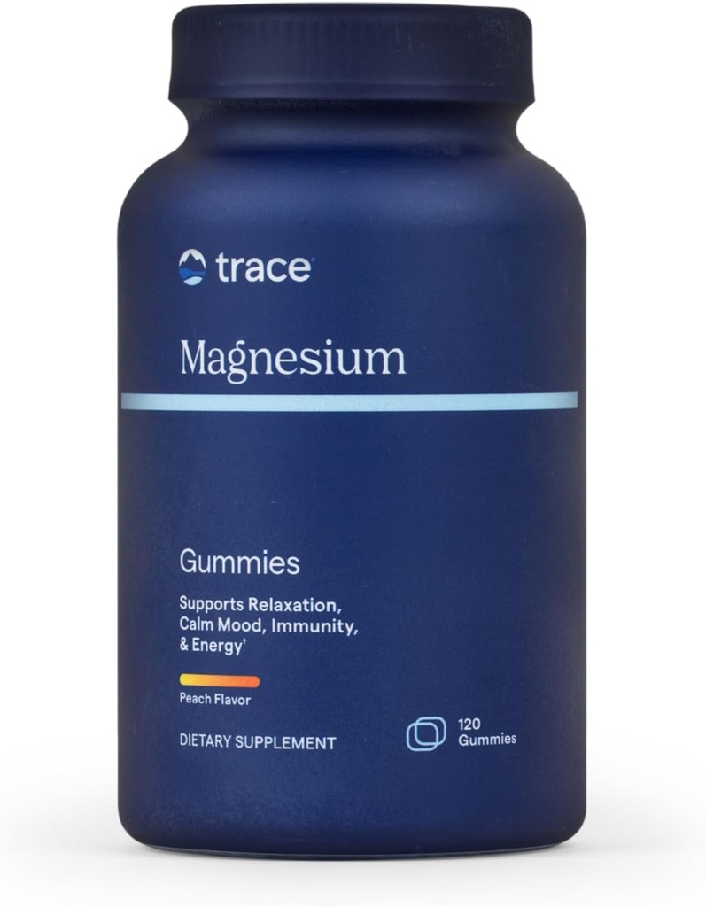 Trace Minerals Magnesium Gummies - Tukee rauhallisen mielen - Magnesium purut lapsille ja aikuisille - Luun, Digestion, Heart Health & Immuuni tuki - Peach Flavor - 120 Count (120 Servings)