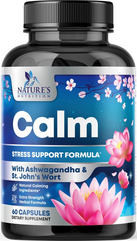 Luonnollinen rauhallisuus, rentoutuminen ja rentoutuminen - Ashwagandha, GABA, Magnesium, L-Theanine & More - Natural Focus, Energy & Immuno Support - Nature's Non-GMO, Vegan, Gluten Free, pullotettu Yhdysvalloissa - 120 kapselia