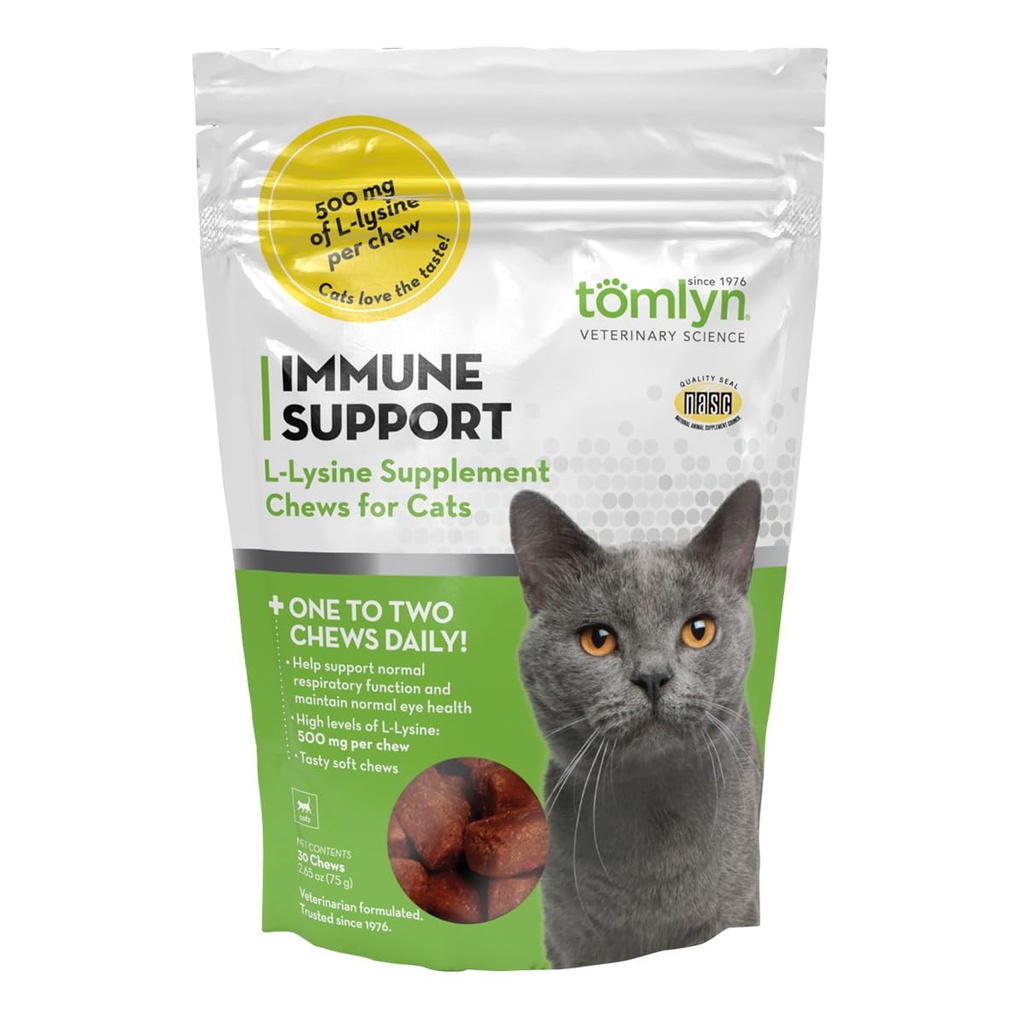 Tomlyn Immune Support Daily L-Lysine Supplement, Fish-Flavored Lysine Chews för katter och kattungar, 30ct