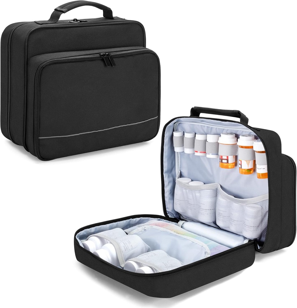 Damero Pill Bottle Organizer, Lääkepullot säilytyspussi Lääkitys matka kuljettaa tapauksessa pilleri Organizer, Vitamiinit, Lääketieteelliset lisäravinteet, Musta, Patentti suunnittelu