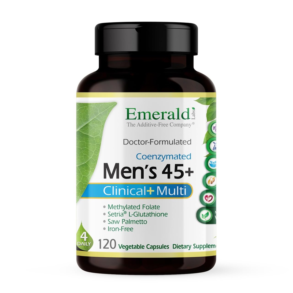 EMERALD LABS Mäns 45+ Kliniska Multi - Multivitamin för omfattande stöd, ben och hjärthälsa * - Designad för män 45+ - Gluten-Free & Vegetarian - 120 Vegetabiliska kapslar (30-dagars leverans)