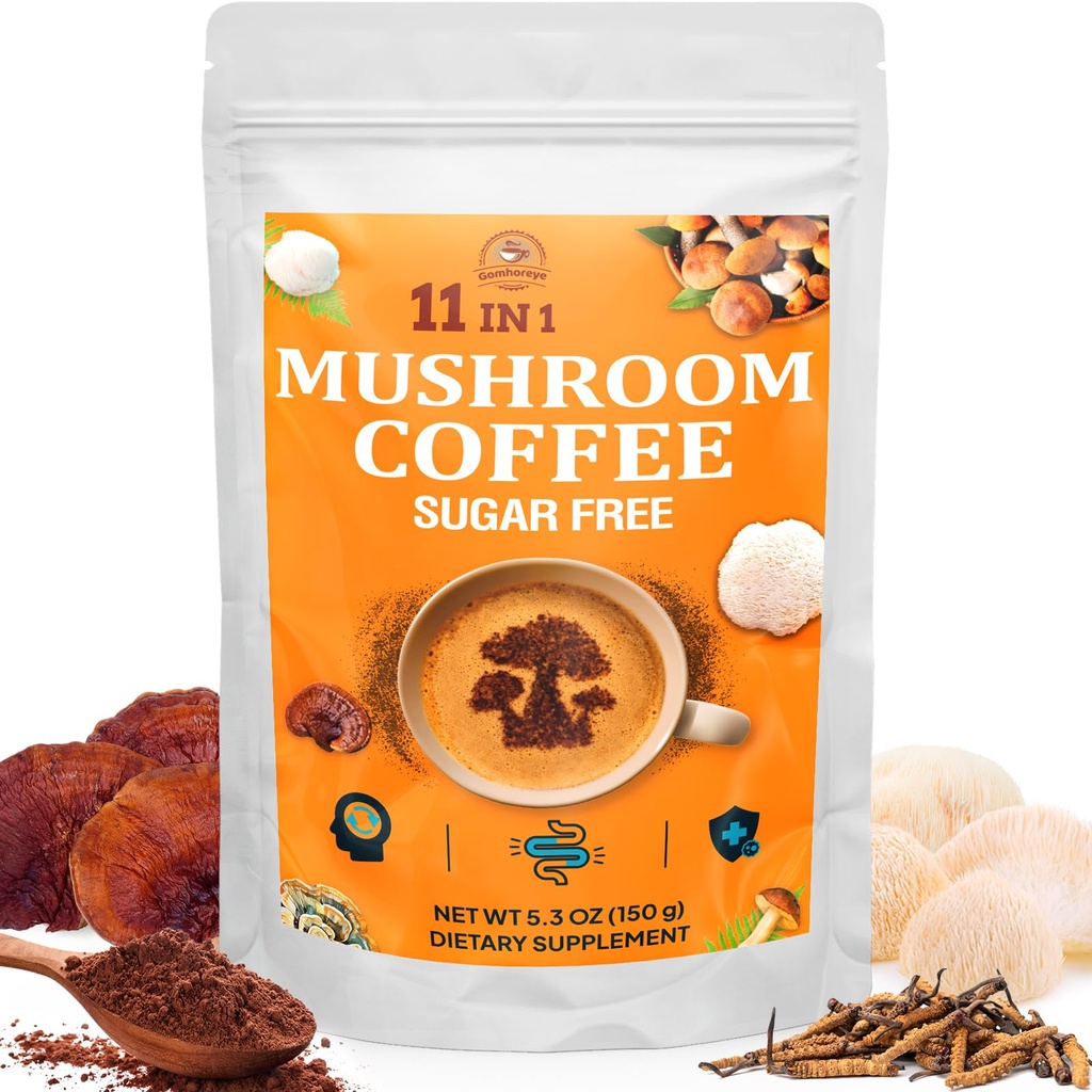 Mushroom Coffee - Mushroom Coffee Organic med 11 Superfood Mushrooms, inkluderar Lion's Mane, Reishi, Chaga, Cordyceps och Adaptogens, Mushroom Supplement för energi, fokus, minne och immunitet - 5.3oz