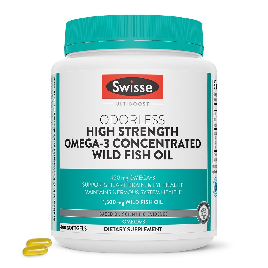 Swisse Wild Fish Oil Omega 3 Lisäravinteet naisille ja miehille ... EPA DHA Fish Oil Lisäravinteet Odorless - Auttaa tukemaan aivot, silmät ja sydän terveys ...